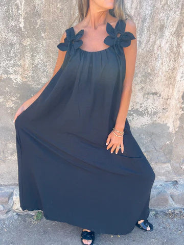 💕Egyszínű női ruha virágmintával, U-alakú nyakkivágással