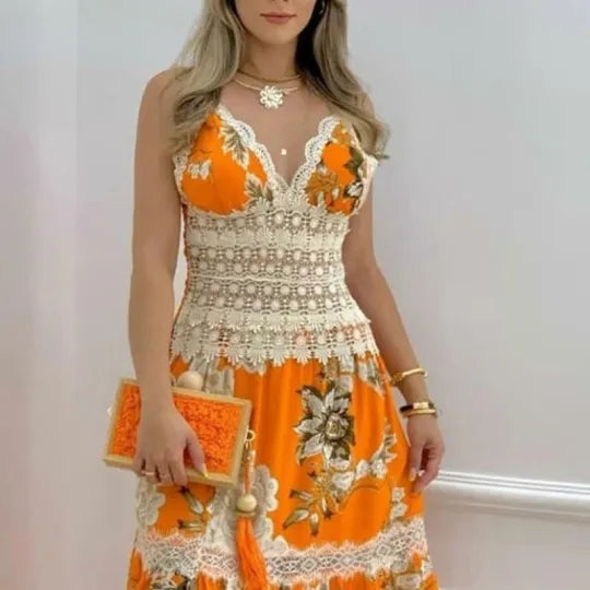 Elegáns ujjatlan V-nyakú ruha