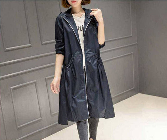 2023-as, középhosszú, kapucnis, szélálló női kabát