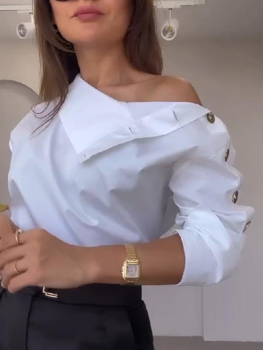 Elegáns női gombos ing magas gallérral