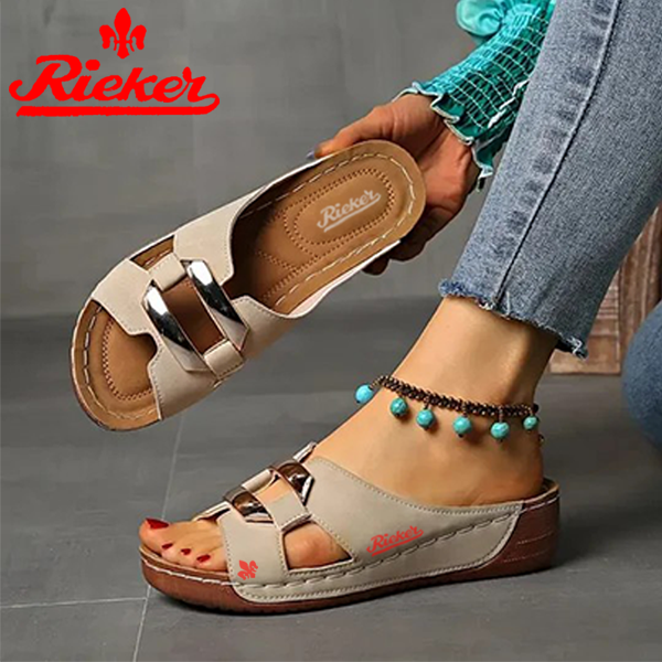 2025-RIEKER Új Női Bebújós Szandál Ékcsattal
