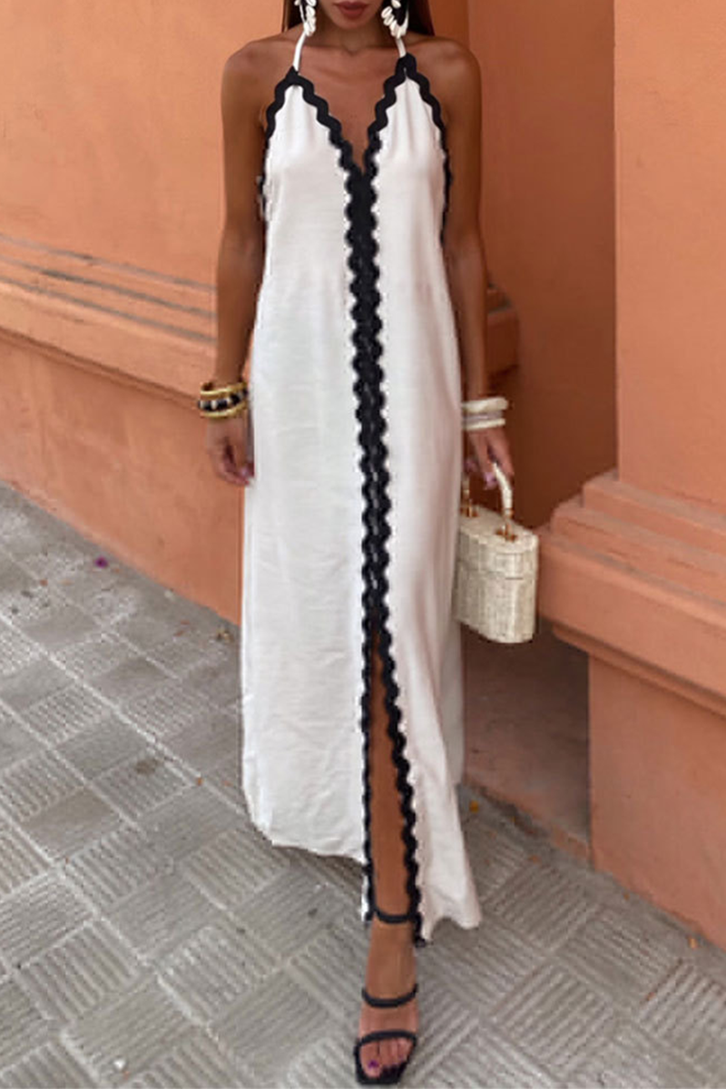 Szexi Street Wave Lace Up Patchwork hát nélküli, kontrasztos ujjatlan ruhák