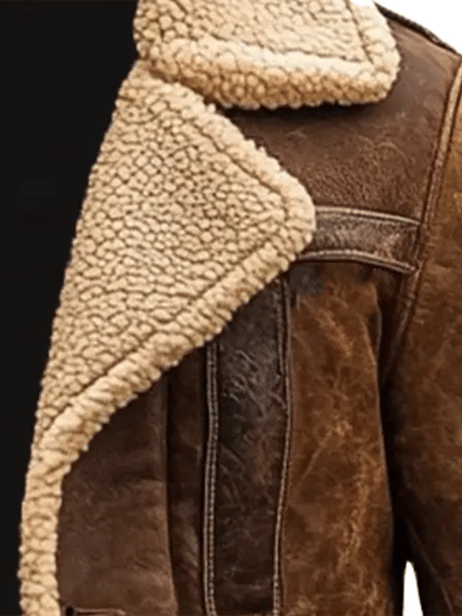 Férfi Vintage velúr patchwork plüss, többzsebű, fordított galléros kültéri kabát