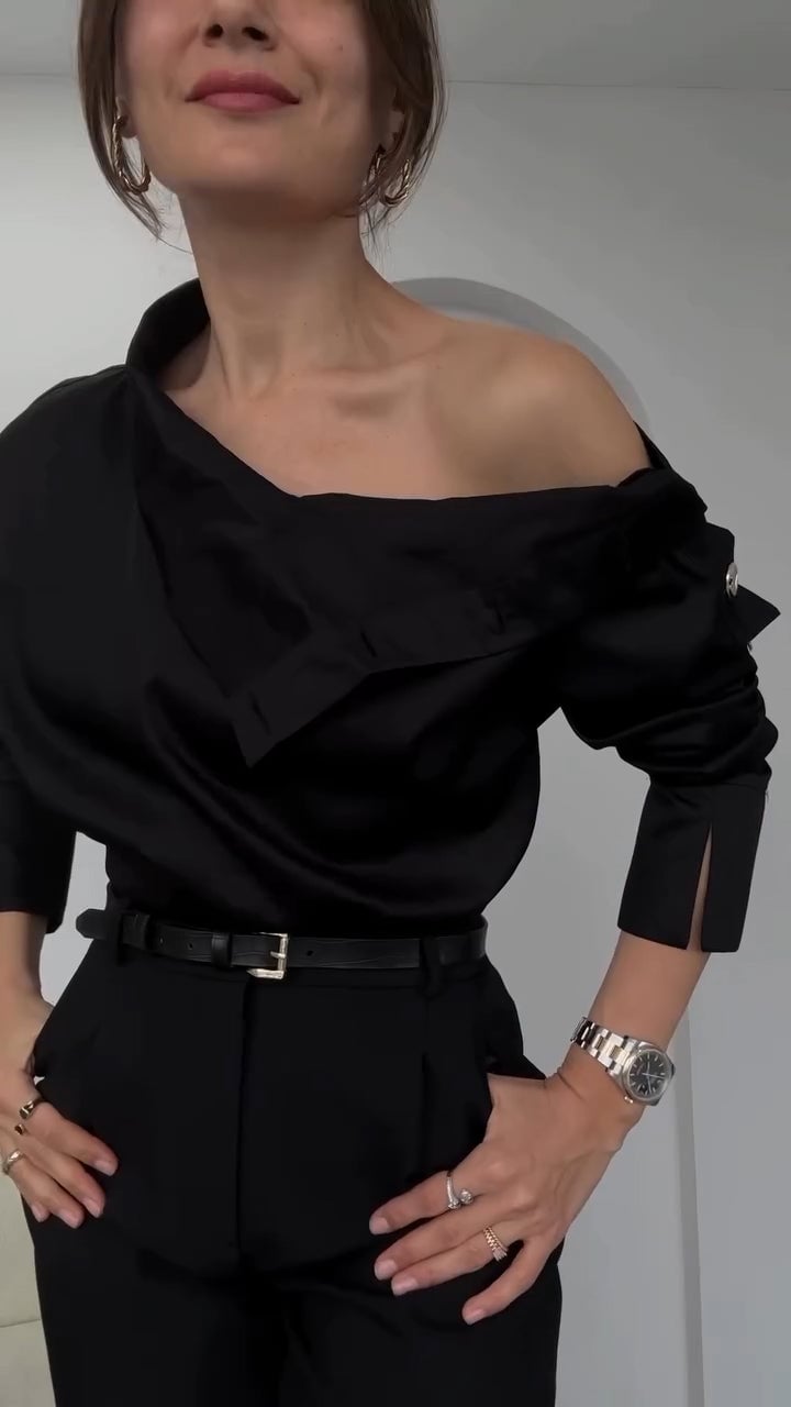 Elegáns női gombos ing magas gallérral