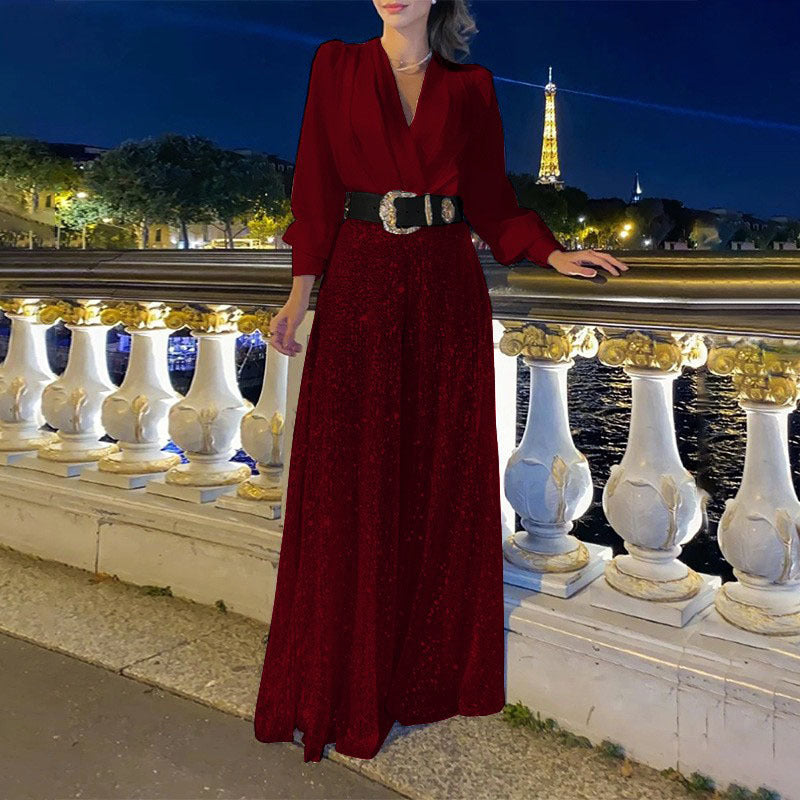 Bő jumpsuit hosszú ujjú, garbós inggel kombinálva