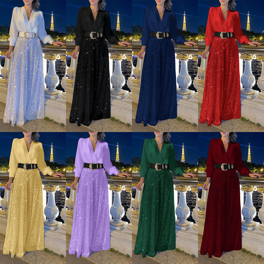 Bő jumpsuit hosszú ujjú, garbós inggel kombinálva