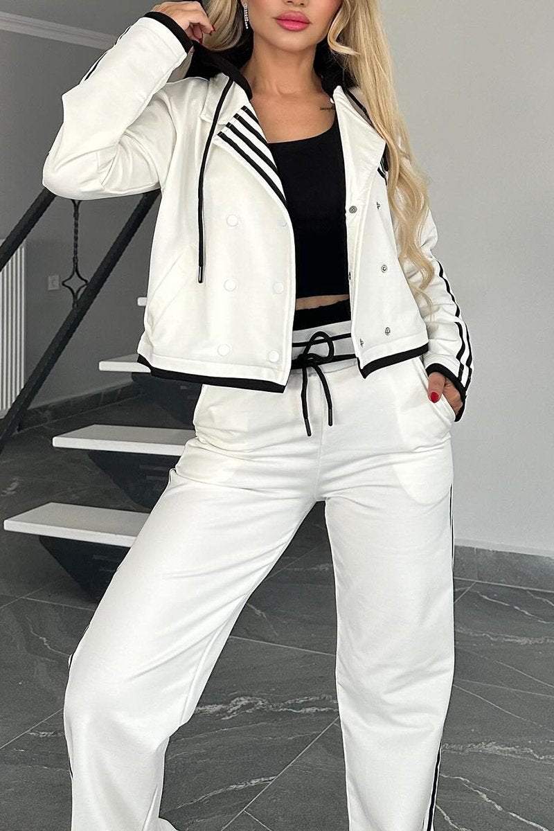 💕Női kontrasztos webkapucsos nadrágkosztüm