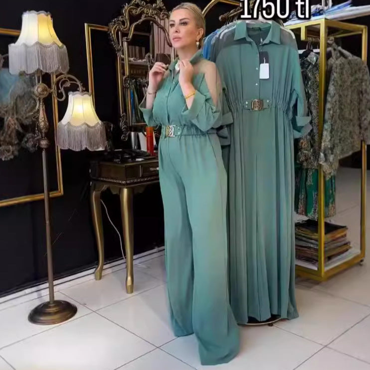 2024-es jumpsuit szögletes nyakkivágással és hosszú ujjú gumírozott derékkal