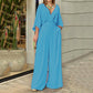 Elegáns női V-nyakú, széles lábú jumpsuit