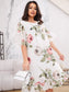 ❀Elegáns női félujjú sifon ruha mintával