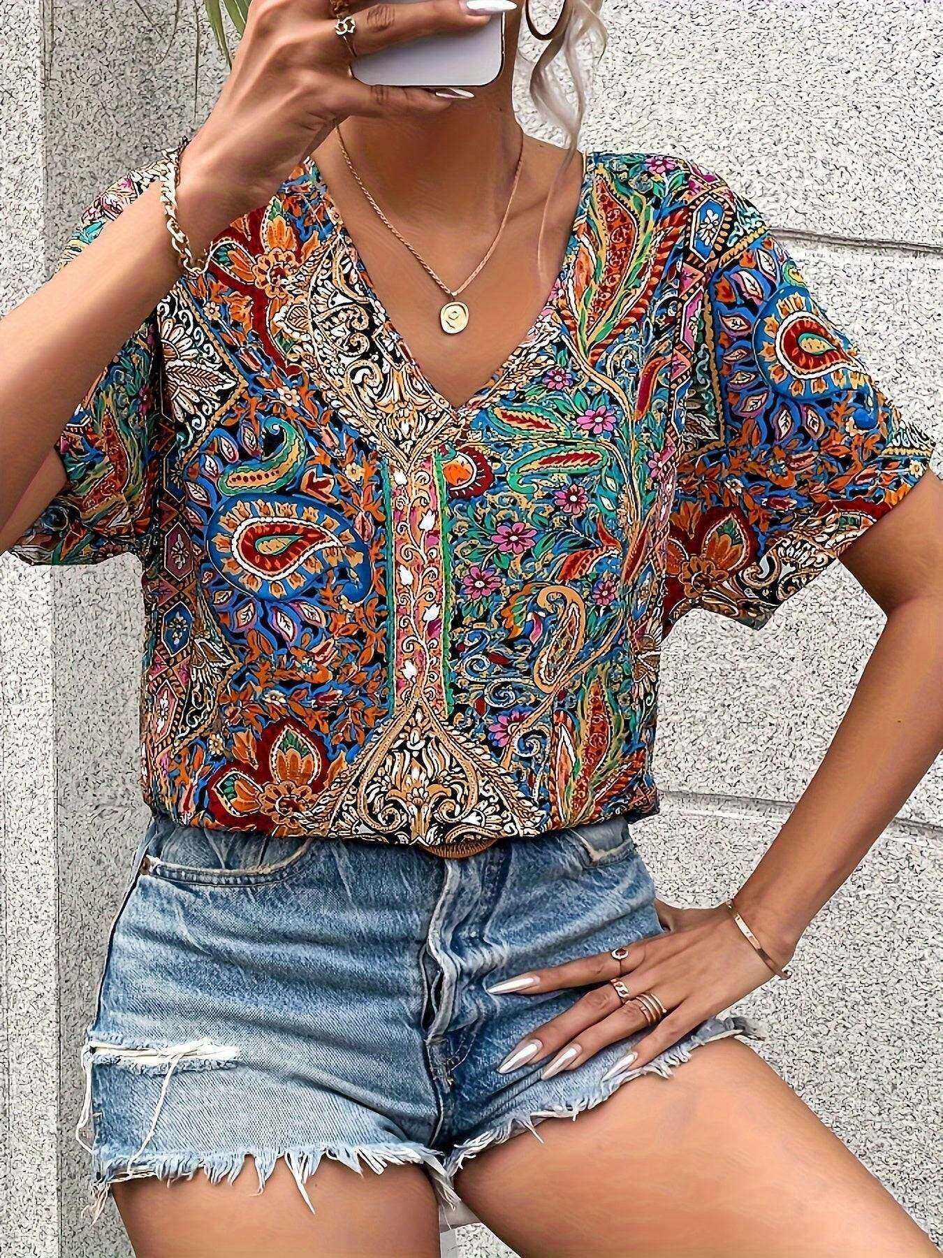 Női retro etnikai ing Paisley Print 2024 tavaszi nyári kollekció 1495326