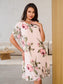 ❀Elegáns női félujjú sifon ruha mintával