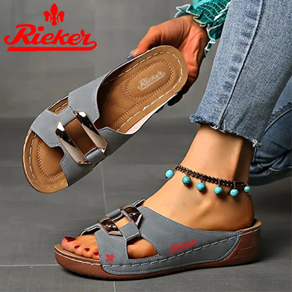 2025-RIEKER Új Női Bebújós Szandál Ékcsattal