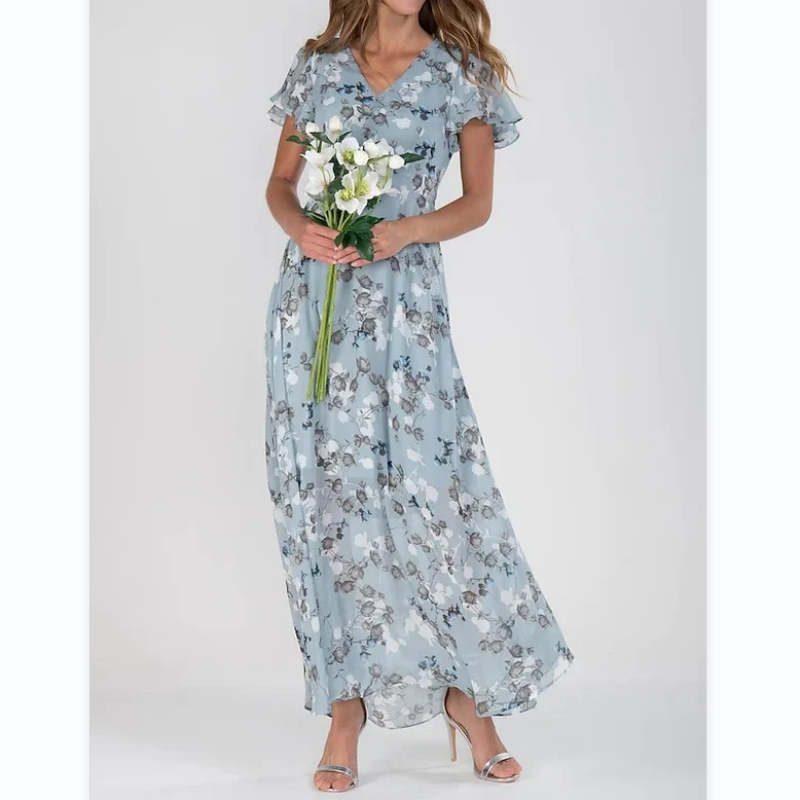 💐 Leight Maxi ruha virágmintás és rövid ujjú