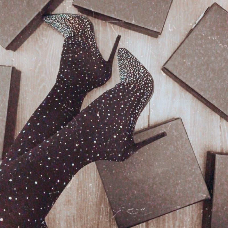【✨NAUJI PRODUKTAI 2025 M.】👢MOTERIŠKI BATAI BLIZGANTYS VIRŠ KELIŲ SU DIRBTINIAIS DEIMANTAIS