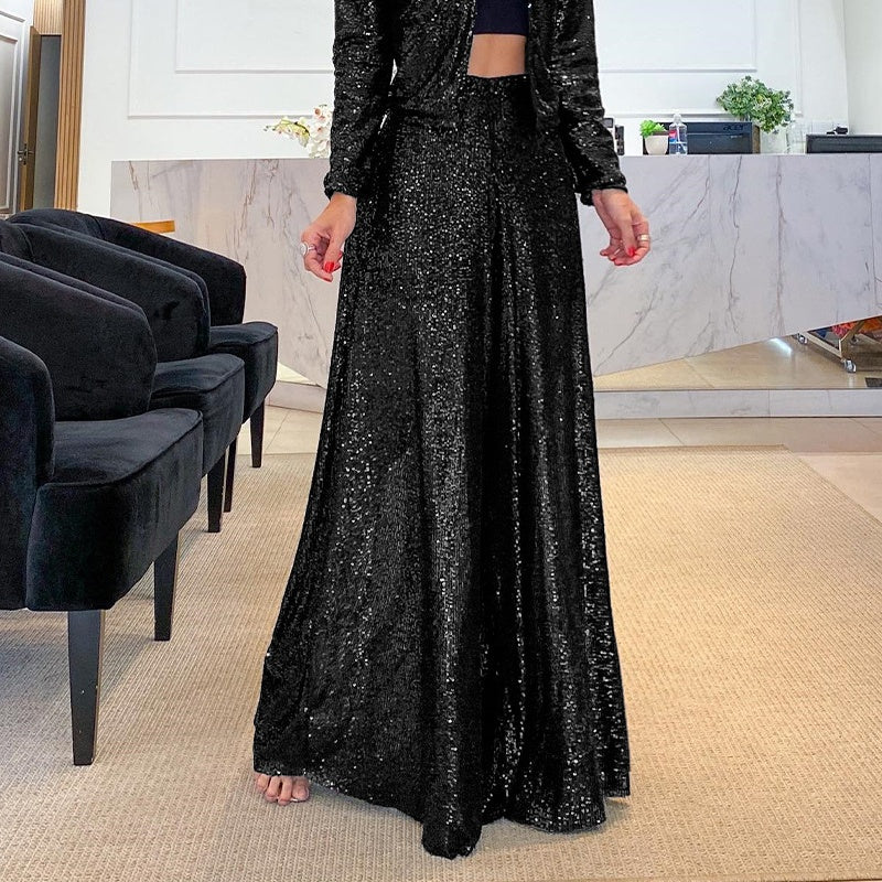 📦📦Divatos flitteres, széles szárú, magas derekú nadrág nőknek