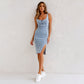 Állítható U pántos Drock osztott farmer Bodycon Cami ruha