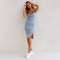 Állítható U pántos Drock osztott farmer Bodycon Cami ruha
