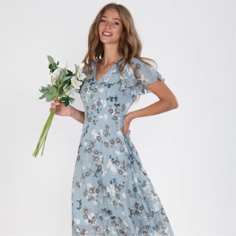 💐 Leight Maxi ruha virágmintás és rövid ujjú