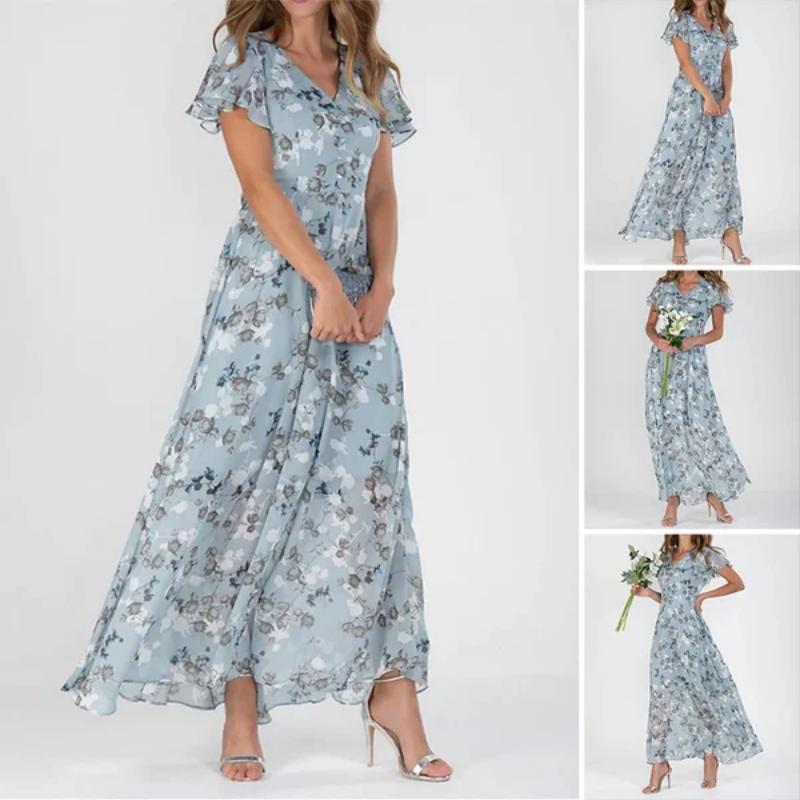 💐 Leight Maxi ruha virágmintás és rövid ujjú