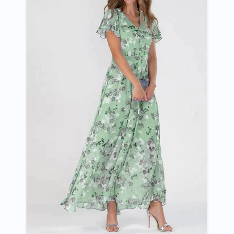 💐 Leight Maxi ruha virágmintás és rövid ujjú