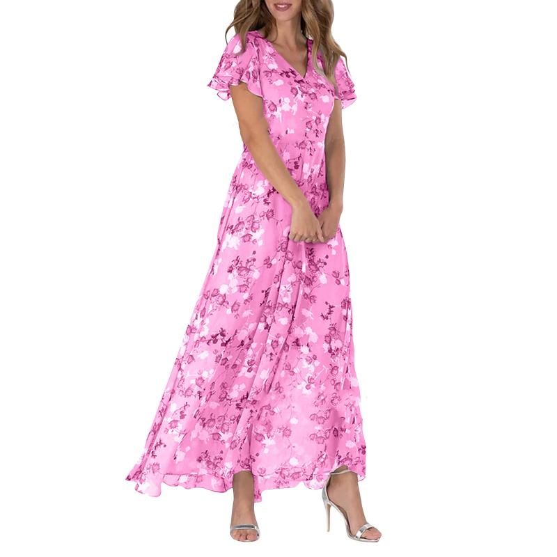 💐 Leight Maxi ruha virágmintás és rövid ujjú
