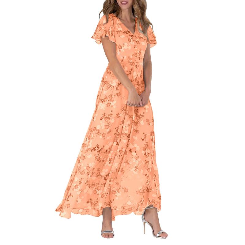 💐 Leight Maxi ruha virágmintás és rövid ujjú