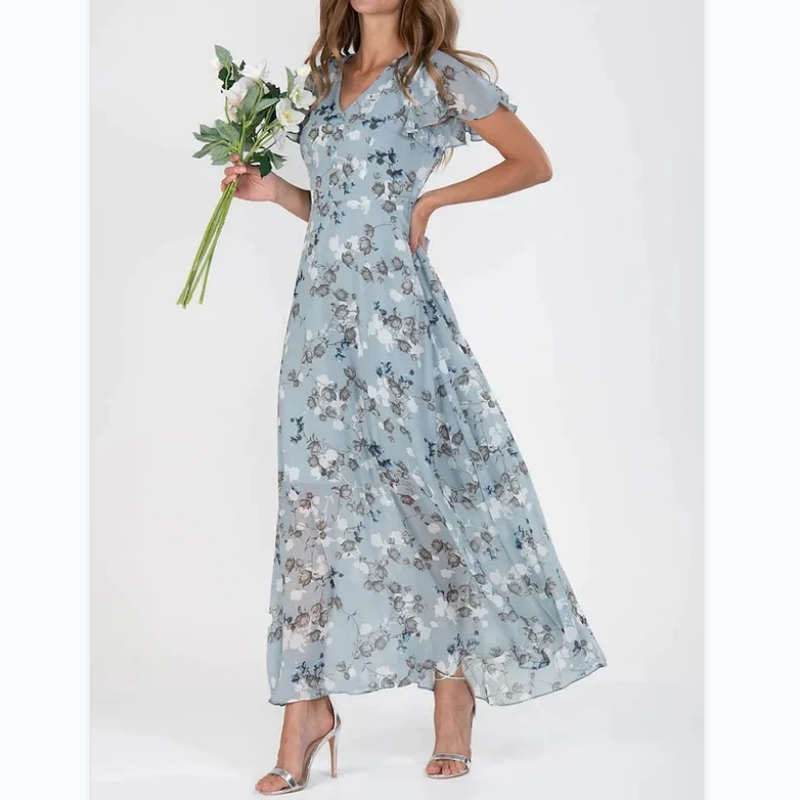 💐 Leight Maxi ruha virágmintás és rövid ujjú