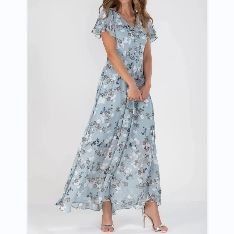 💐 Leight Maxi ruha virágmintás és rövid ujjú