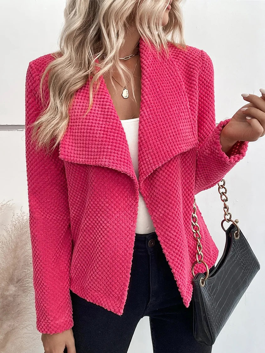 2023 őszi-téli új egyszínű női kabát nagy hajtóka rövid hosszú ujjú