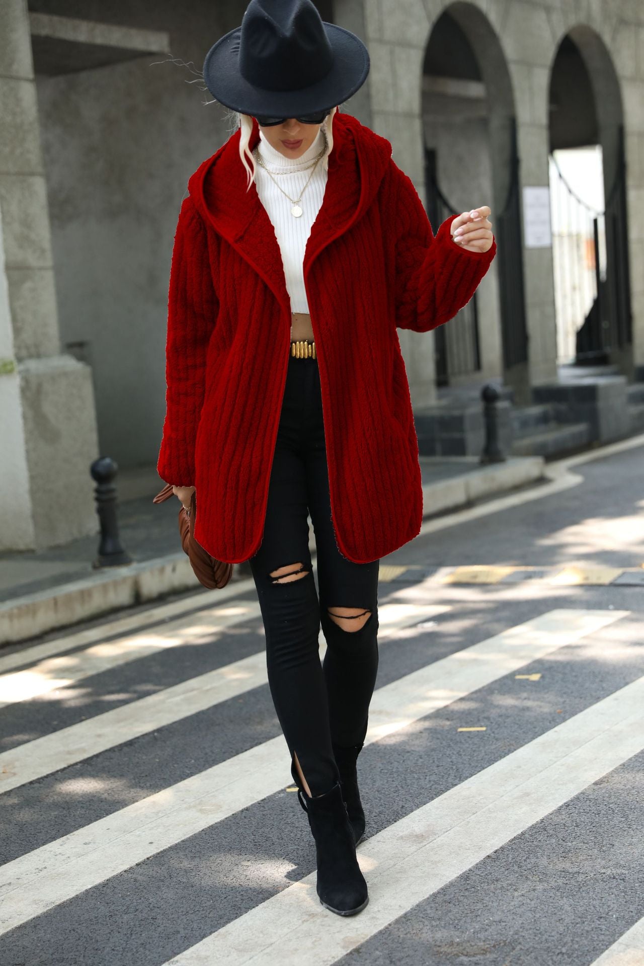 2023 őszi-téli új, széles kapucnis kétoldalas bársony kardigán gomb nélkül