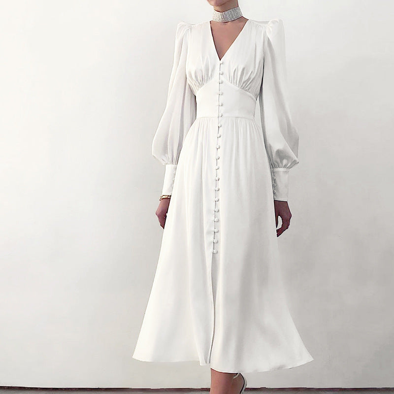 2023-as új szatén ruha, női design Sense Lantern ujjú karcsúsító karcsú ruha