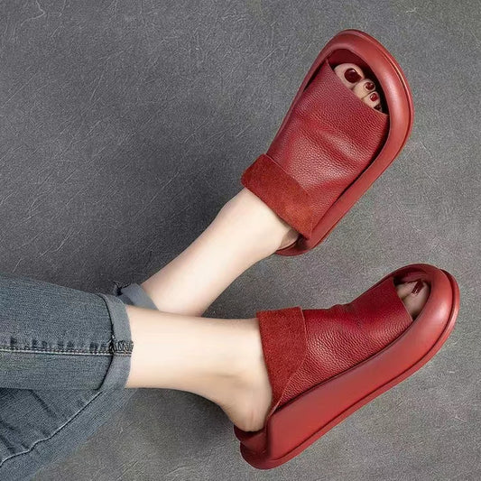 2023-as új, retro puha bőr egyszínű platformszandálok