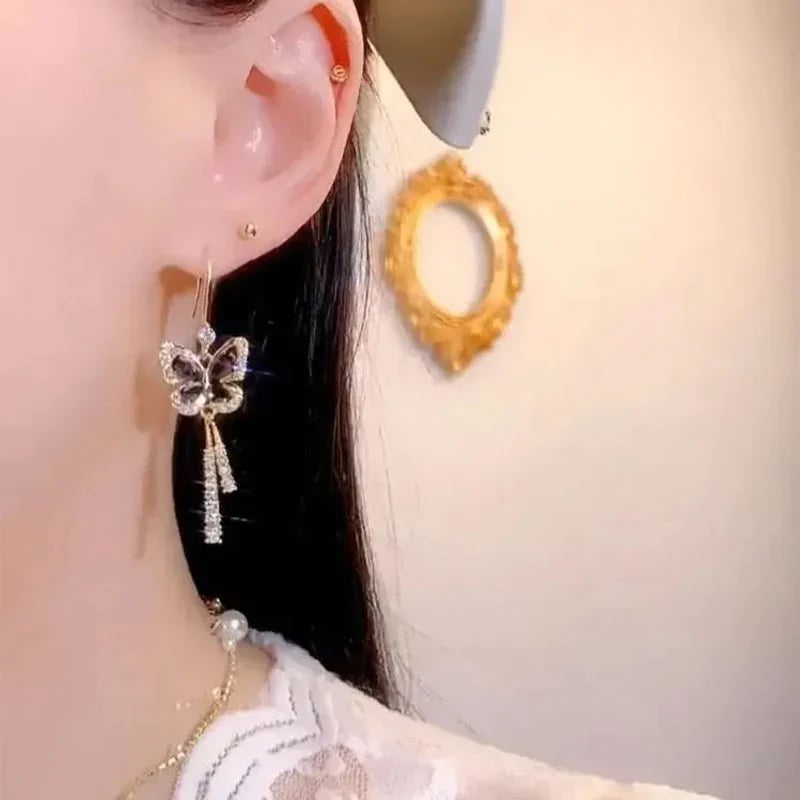 🔥 PROMOÇÃO AGORA COM 49% DE DESCONTO 🎁 BRINCOS DE BORLA BORBOLETA DE CRISTAL