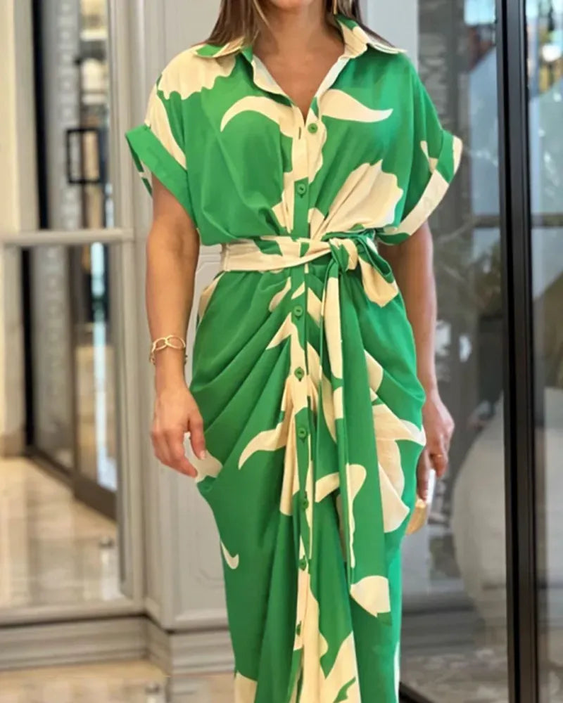 Elegáns női művészi ruha címke, rövid ujjú, egysoros, kötő dizájn ingruha nőknek 🥰