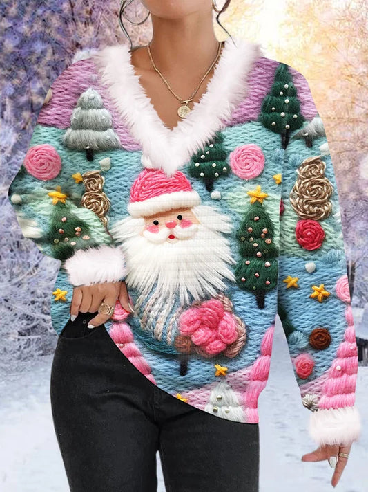 🔥 női rózsaszín Mikulás mintás pulóver Karácsonyi pulóver ingyenes szállítás