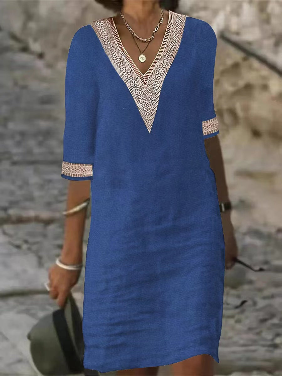 2023-as új csipke, V nyakú vászonruha