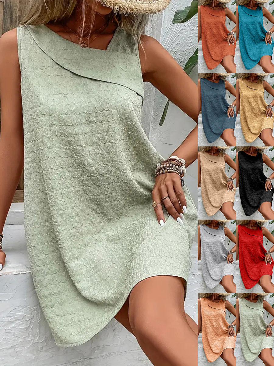 2023 nyári új európai és amerikai western stílusú ruha ujjatlan ferde gallérral