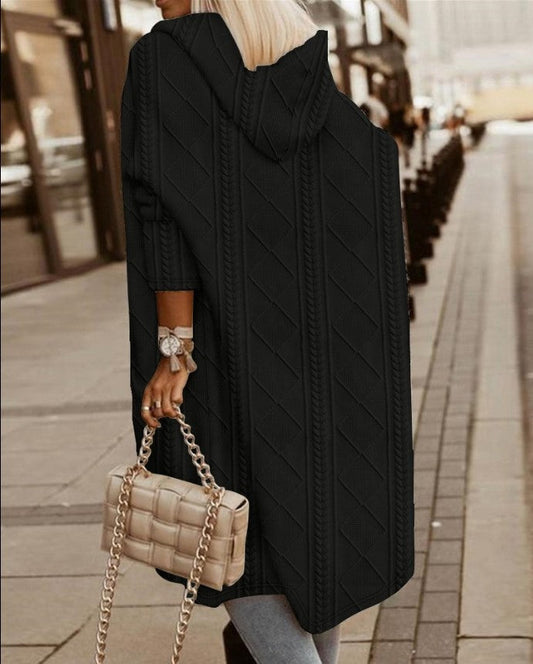 2023-as új őszi-téli kábel textúrájú kapucnis szélálló kabát