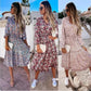 Boho virágmintás alkalmi tengerparti alkalmi hosszú ujjú ruha