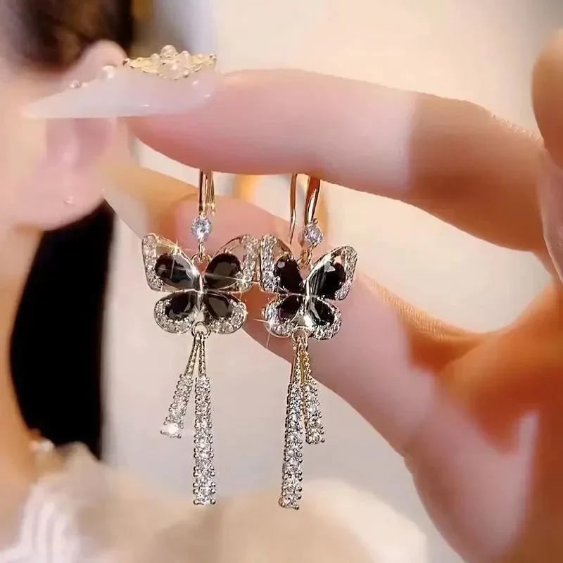 🔥 PROMOÇÃO AGORA COM 49% DE DESCONTO 🎁 BRINCOS DE BORLA BORBOLETA DE CRISTAL